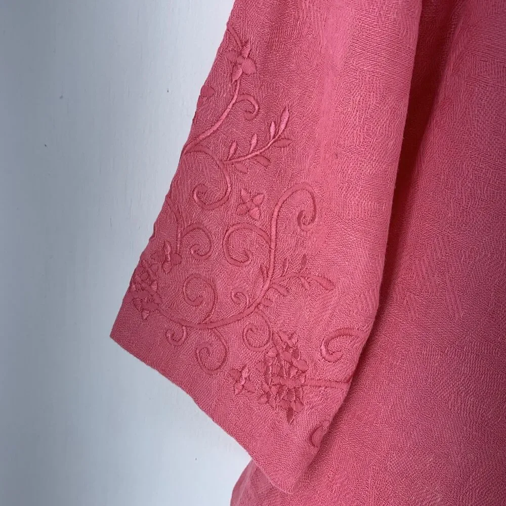 Vtg Womens 14W Suit Set Dress Jacket Linen Blend Embroidered Trad Wife Feminine - Picture 2 of 8